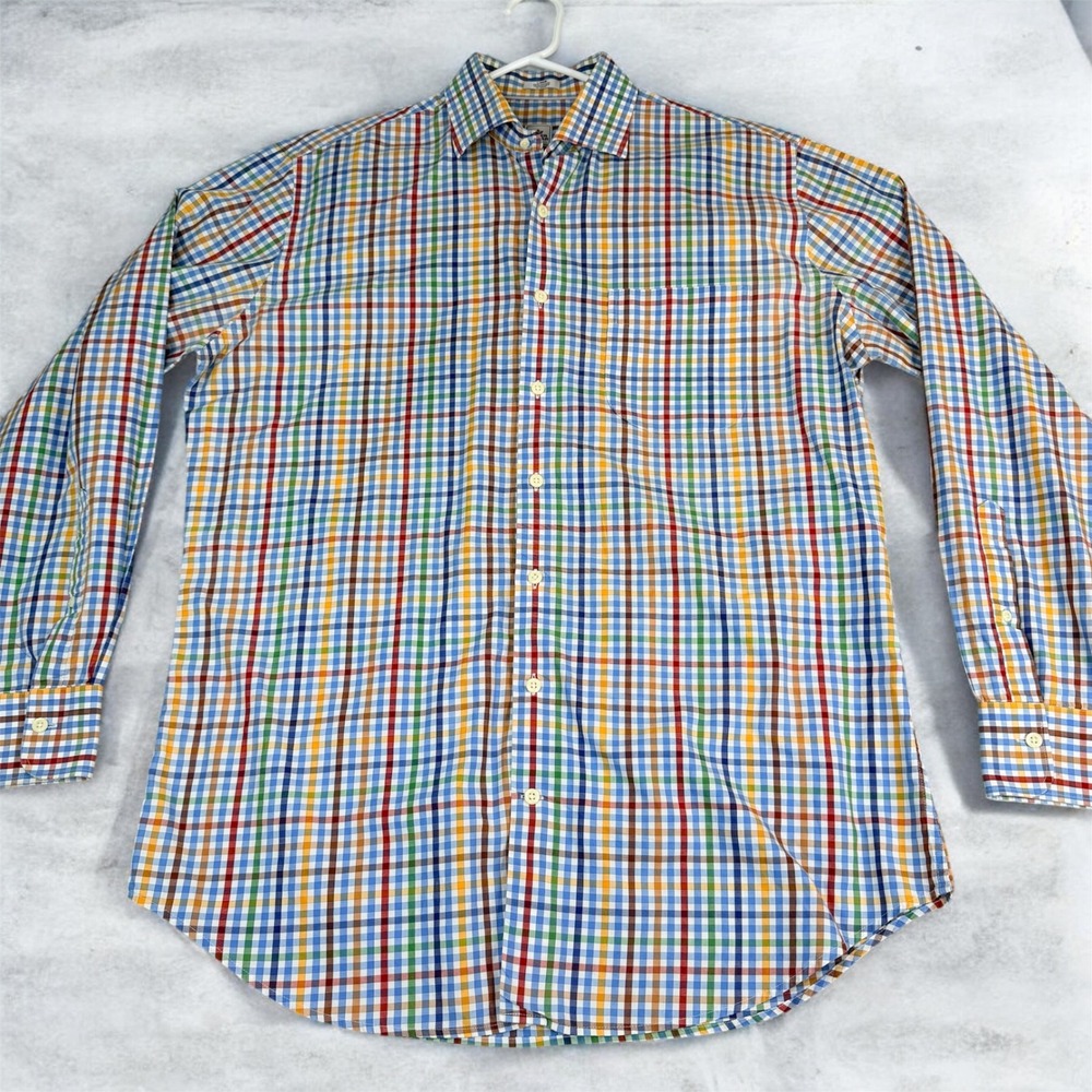 Peter Millar Mens Large Multi Color Check Gingham Button Down Shirt 100% Cotton